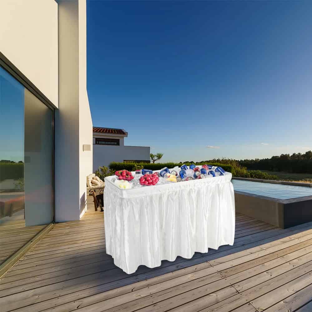 VINGLI 4 Foot Party Ice Cooler Folding Table, Portable Tailgate Camp Fishing Cleaning Table, Plastic with Matching Skirt