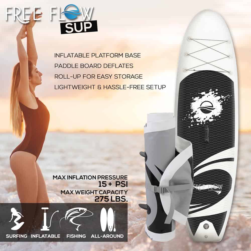 SereneLife SLSUPB06 - Free Flow Paddleboard SUP - Stand Up Water Paddle-Board (10 Ft.)
