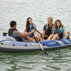 Intex Excursion 4 Inflatable Rafting Fishing 4 Person Boat Set with Oars and Pump