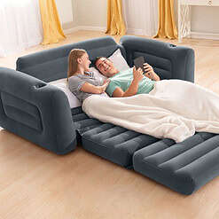 Intex Inflatable Pull-Out Sofa Bed Sleep Away Futon Couch, Queen, Gray (2 Pack)