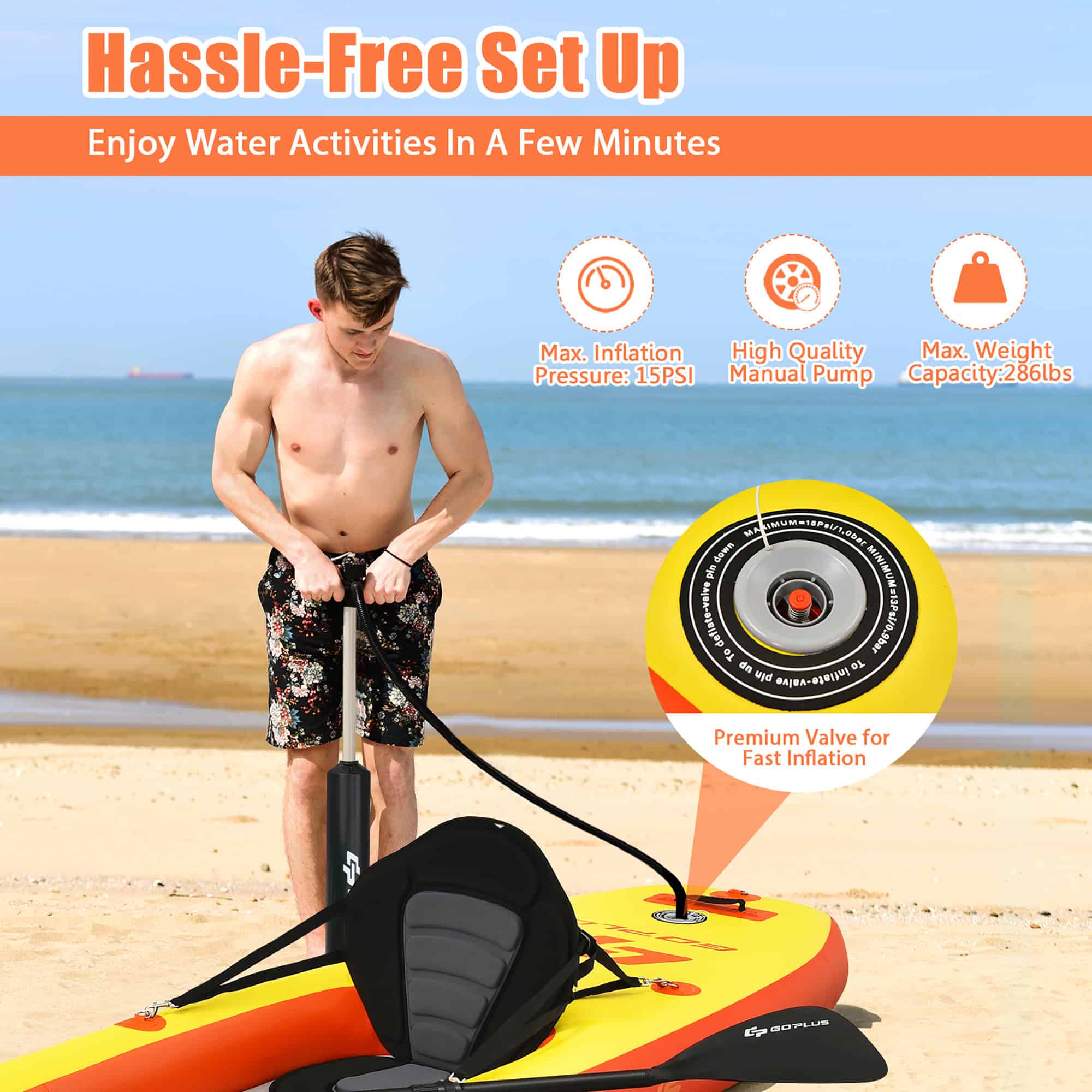Goplus 10.8' Inflatable Kayak Set K1 1-Person Sit-On-Top Kayak with Oars Yellow