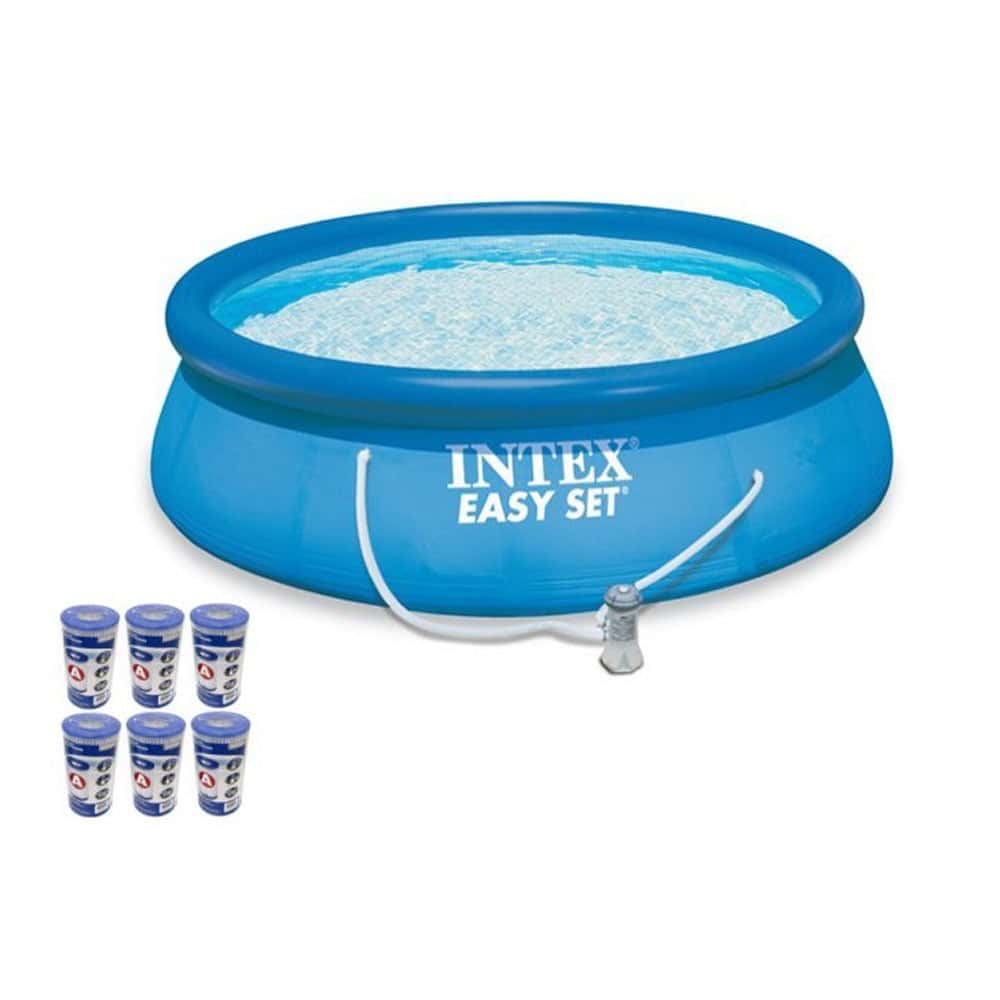 Intex 15' x 48" Easy Set Above Ground Swimming Pool Kit w/ 6 Replacement Filters