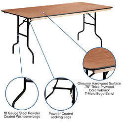 Flash Furniture 6-Foot Rectangular Wood Folding Banquet Table with Clear Coated Finished Top