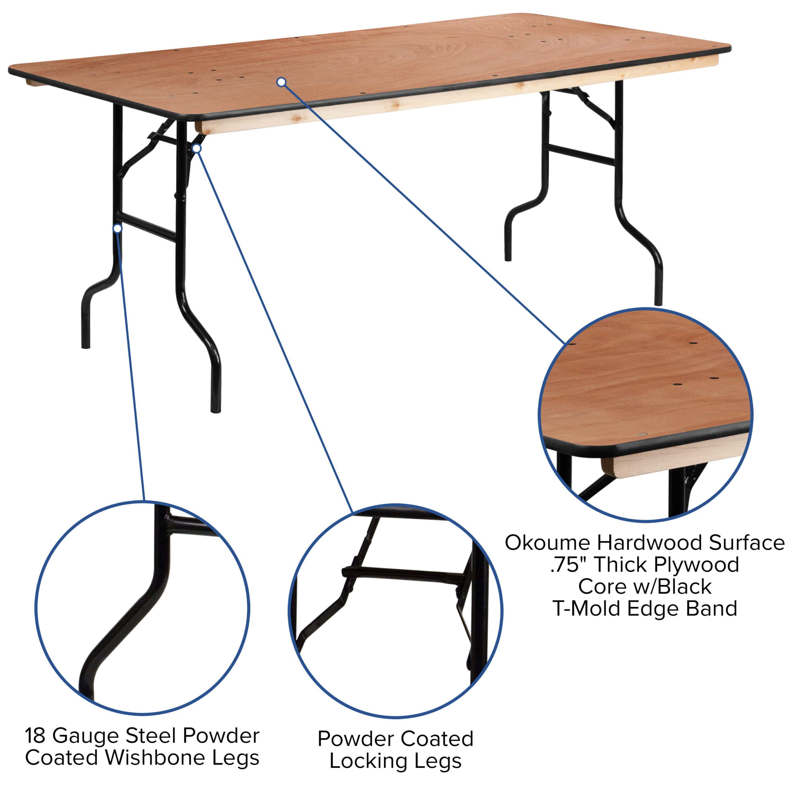 Flash Furniture 6-Foot Rectangular Wood Folding Banquet Table with Clear Coated Finished Top
