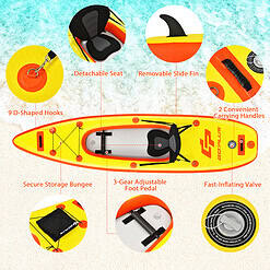 Goplus 10.8' Inflatable Kayak Set K1 1-Person Sit-On-Top Kayak with Oars Yellow