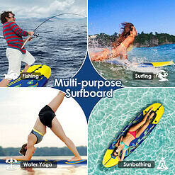 Costway 6' Surfboard Foamie Body Surfing Board W/3 Fins & Leash for Kids Adults Yellow