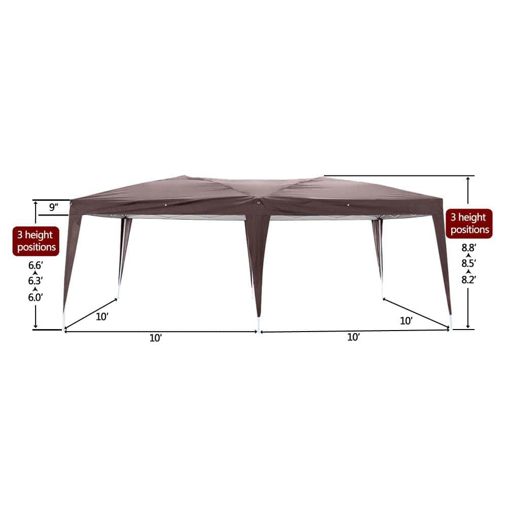 UBesGoo Easy Pop Up Canopy Party Tent, Coffee Brown with 4 Removable Sidewalls 10-Feet x 20-Feet