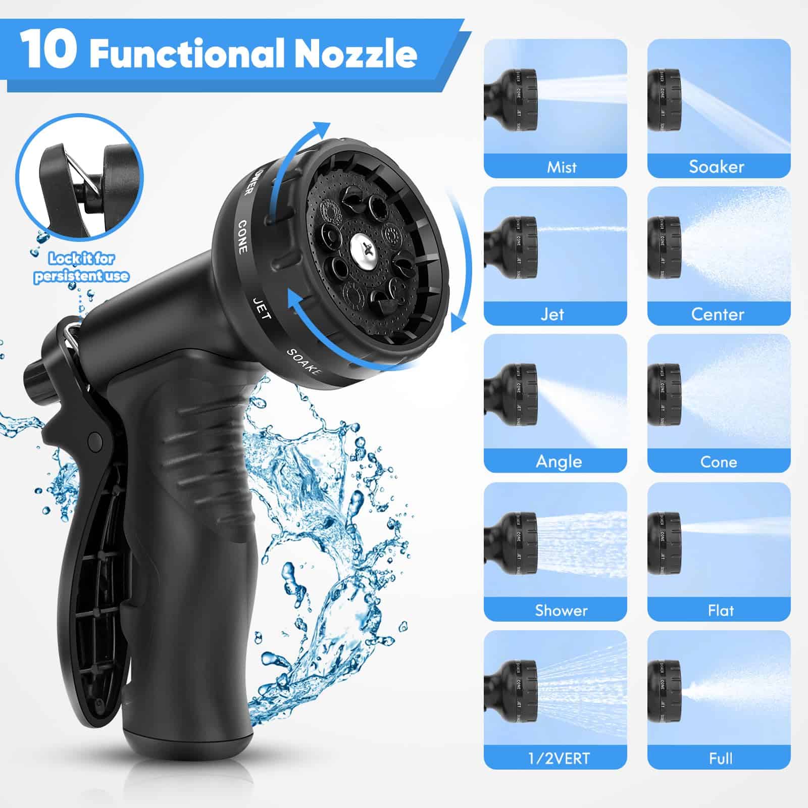 Itsonestep Garden Hose 50 FT, Metal Stainless Steel Water Hose with 10 Function Nozzles