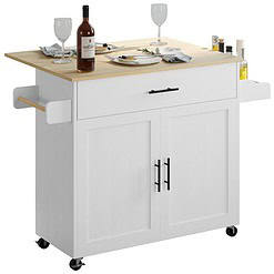 IRONCK Rolling Kitchen Island Table on Wheels, White