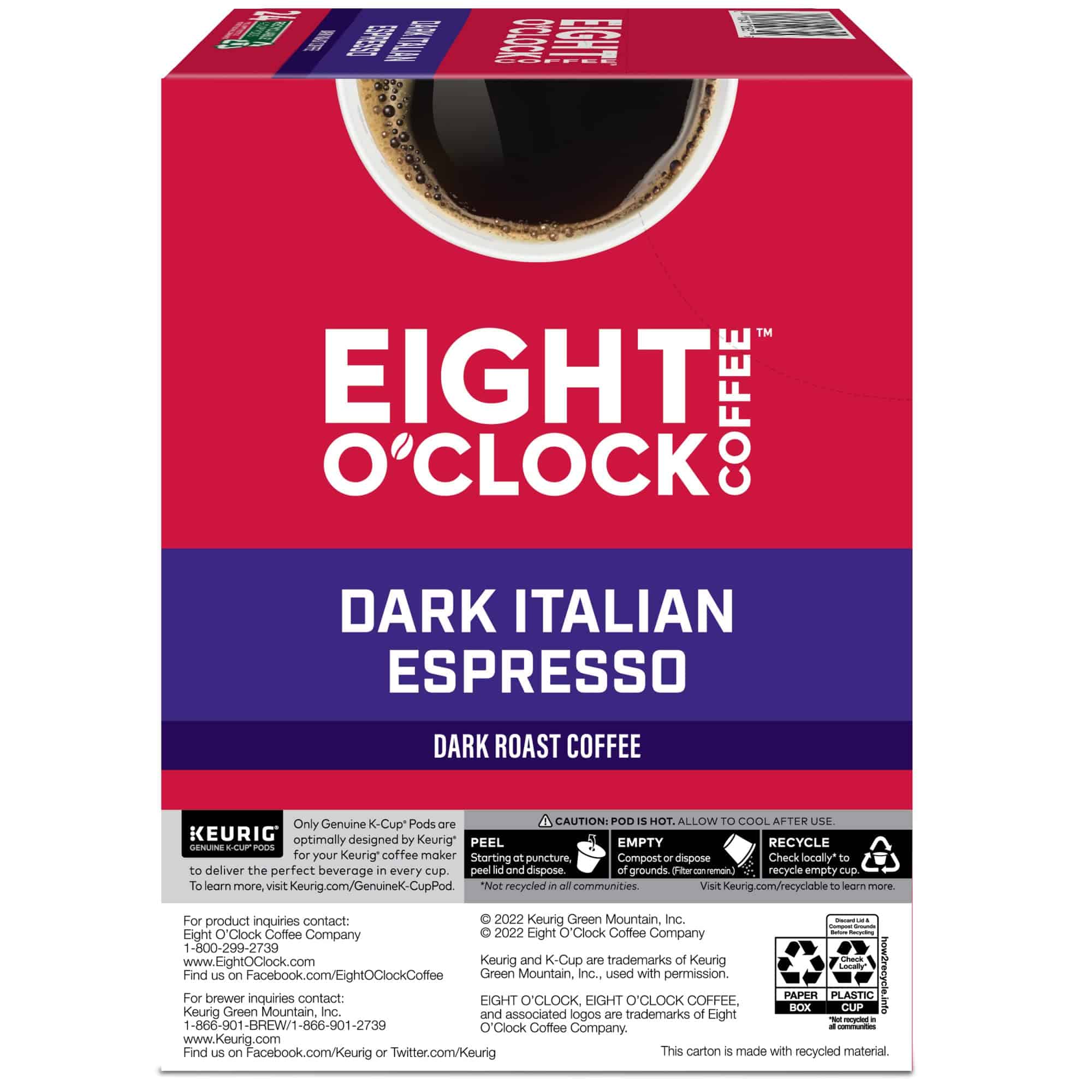 Eight O'Clock Coffee Dark Italian Espresso Roast Keurig Single-Serve K-Cup Pods, Dark Roast Coffee, 96 Count (4 Packs of 24)