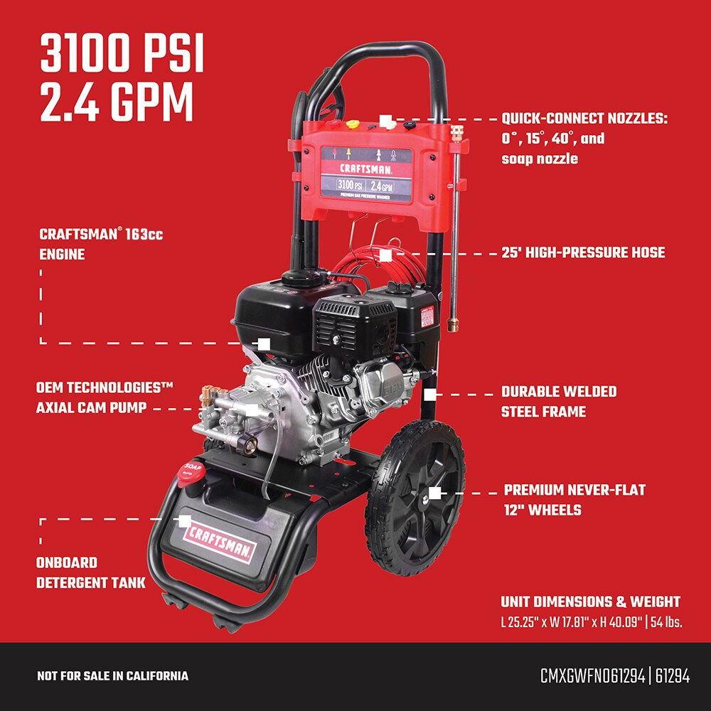 CRAFTSMAN 3100 PSI at 2.4-GPM 3100 PSI 2.4-Gallons Cold Water Gas Pressure Washer - Image 4