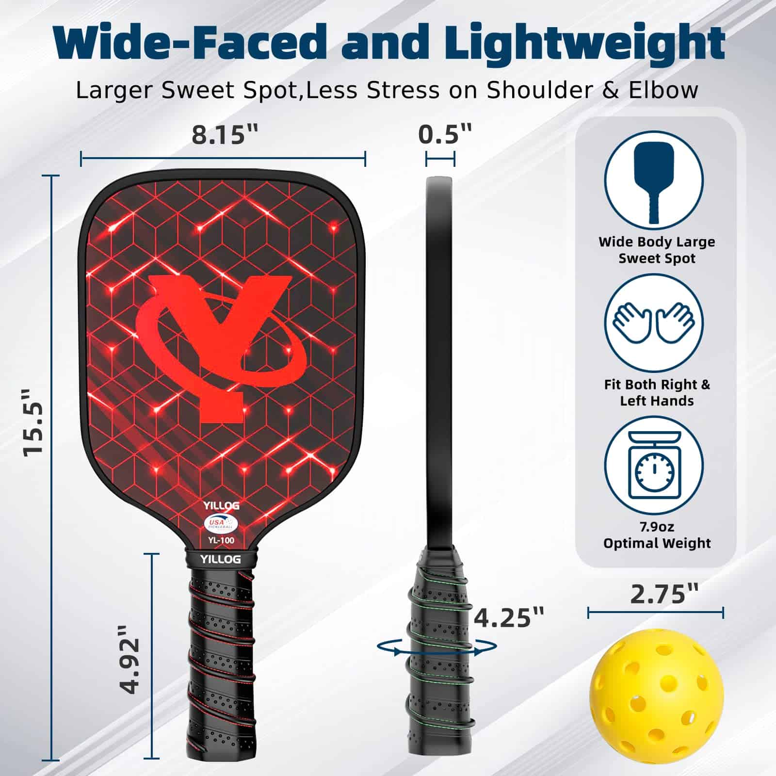 YILLOG Pickleball Paddles, USAPA Approved Pickleball Paddle Set of 4, Fiberglass Surface Pickleball Set, 4 Pickleball Balls