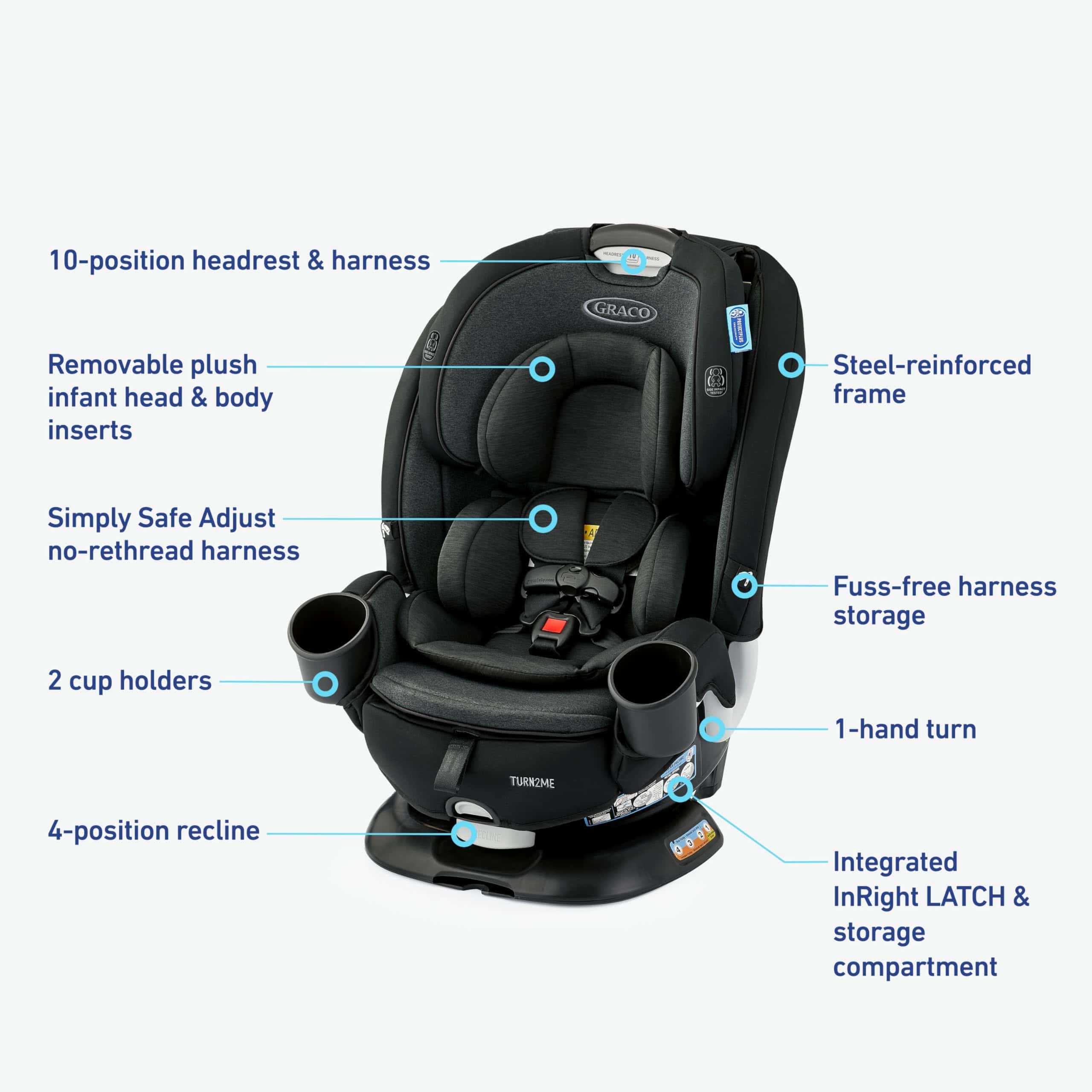 Graco Turn2Me 3-in-1 Rotating Convertible Car Seat, Rear to Forward Facing & Highback Booster, Easy Installation, Brighton