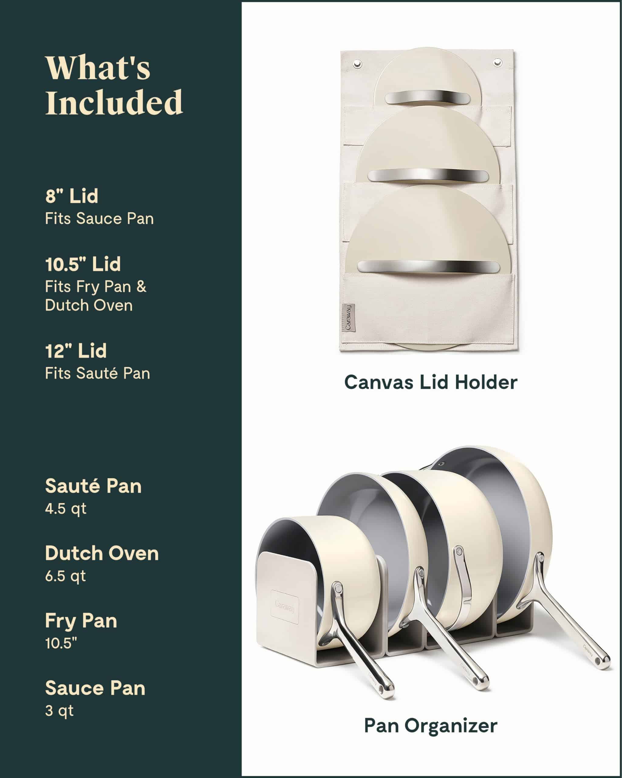Caraway Nonstick Ceramic Cookware Set (12 Piece) Pots, Pans, 3 Lids and Kitchen Storage - Cream
