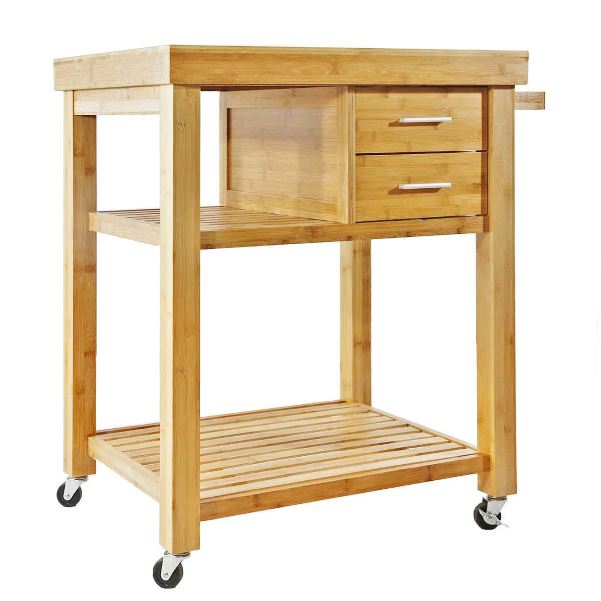 Home Aesthetics Rolling Kitchen Island Cart with Drawers Shelves, Towel Rack, Bamboo Wood