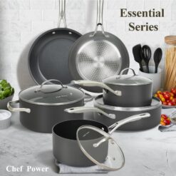 Chef Power Hard Anodized Nonstick Cookware Sets 10 Piece, Kitchen Induction Cooking Sets, Dishwasher Safe