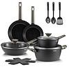 BEZIA Induction Cookware Set 15-Piece, Nonstick Pots and Pans Set, Compatible with All Stoves, Black