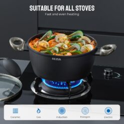 BEZIA Induction Cookware Set 15-Piece, Nonstick Pots and Pans Set, Compatible with All Stoves, Black