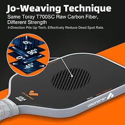 Jojolemon Pickleball Paddles, Raw Carbon Fiber Pickleball Paddle with a 16mm Shark Power Polymer Core