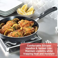 T-fal Signature Nonstick Cookware Set 12 Piece, Oven Broiler Safe 350F, Dishwasher Safe, Black