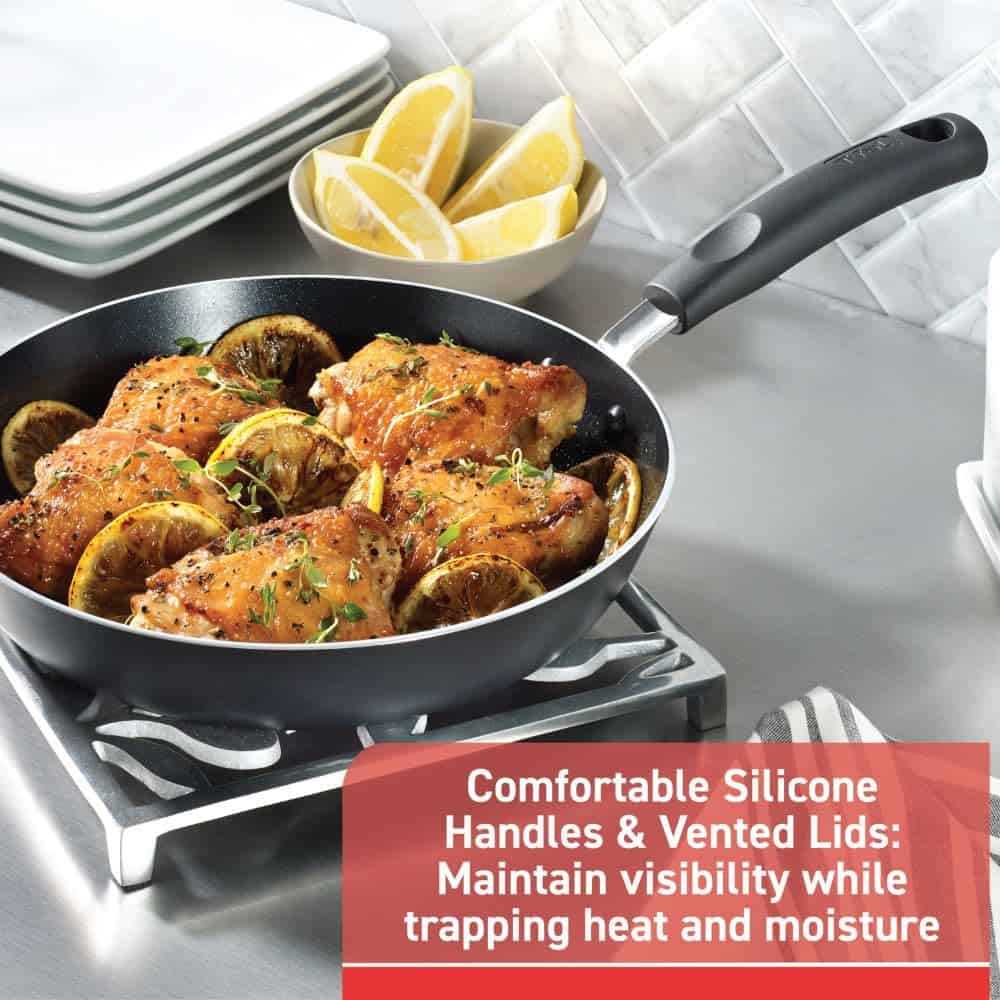 T-fal Signature Nonstick Cookware Set 12 Piece, Oven Broiler Safe 350F, Dishwasher Safe, Black