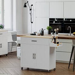 IRONCK Rolling Kitchen Island Table on Wheels, White