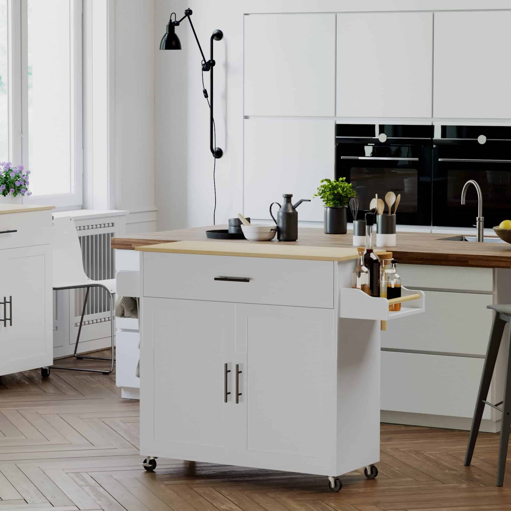 IRONCK Rolling Kitchen Island Table on Wheels, White