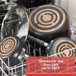 T-fal Signature Nonstick Cookware Set 12 Piece, Oven Broiler Safe 350F, Dishwasher Safe, Black