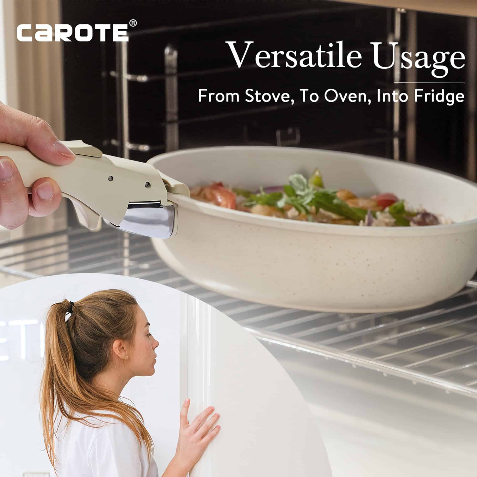 CAROTE 11pcs Pots and Pans Set Non Stick, Cookware Sets Detachable Handle, Cream White