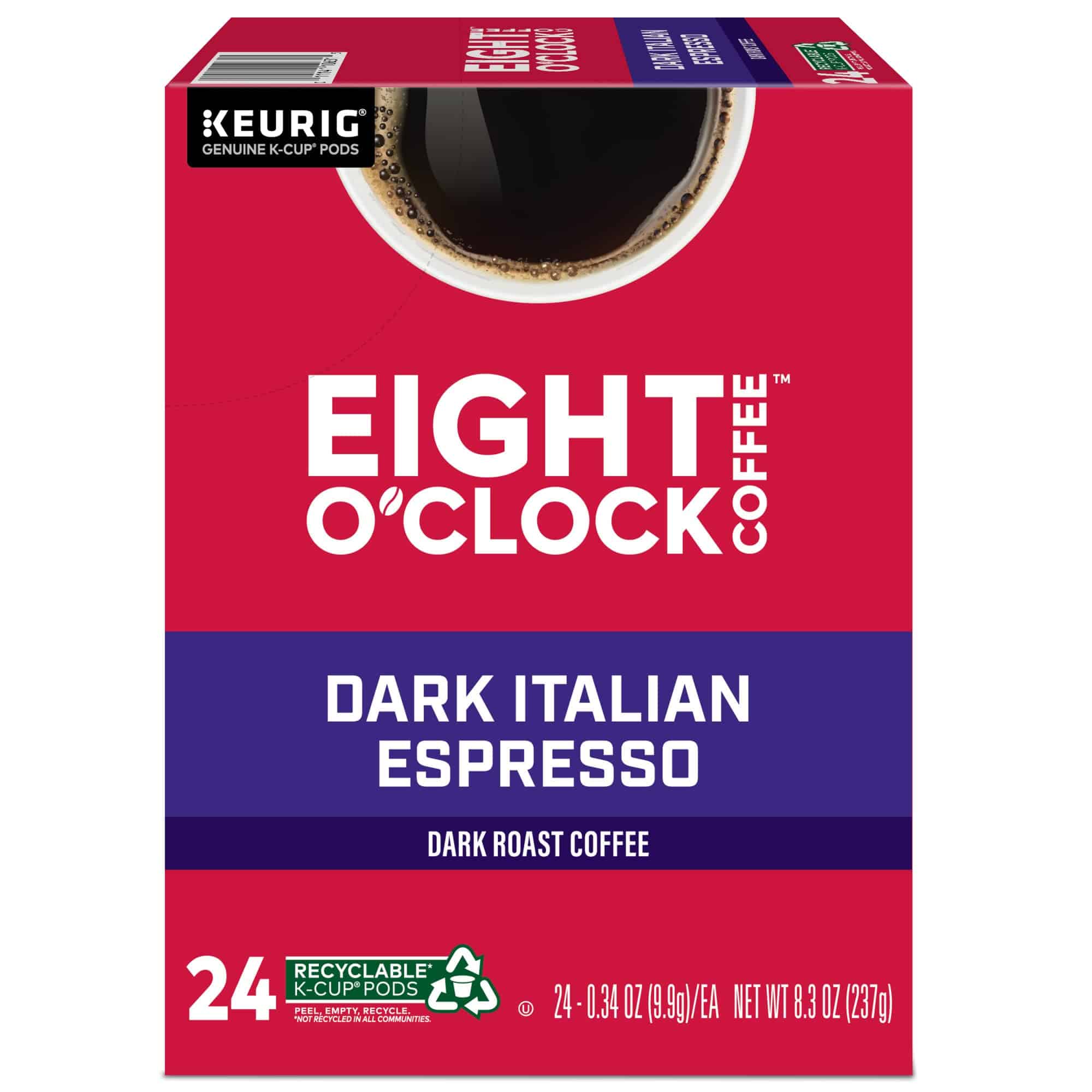 Eight O'Clock Coffee Dark Italian Espresso Roast Keurig Single-Serve K-Cup Pods, Dark Roast Coffee, 96 Count (4 Packs of 24)