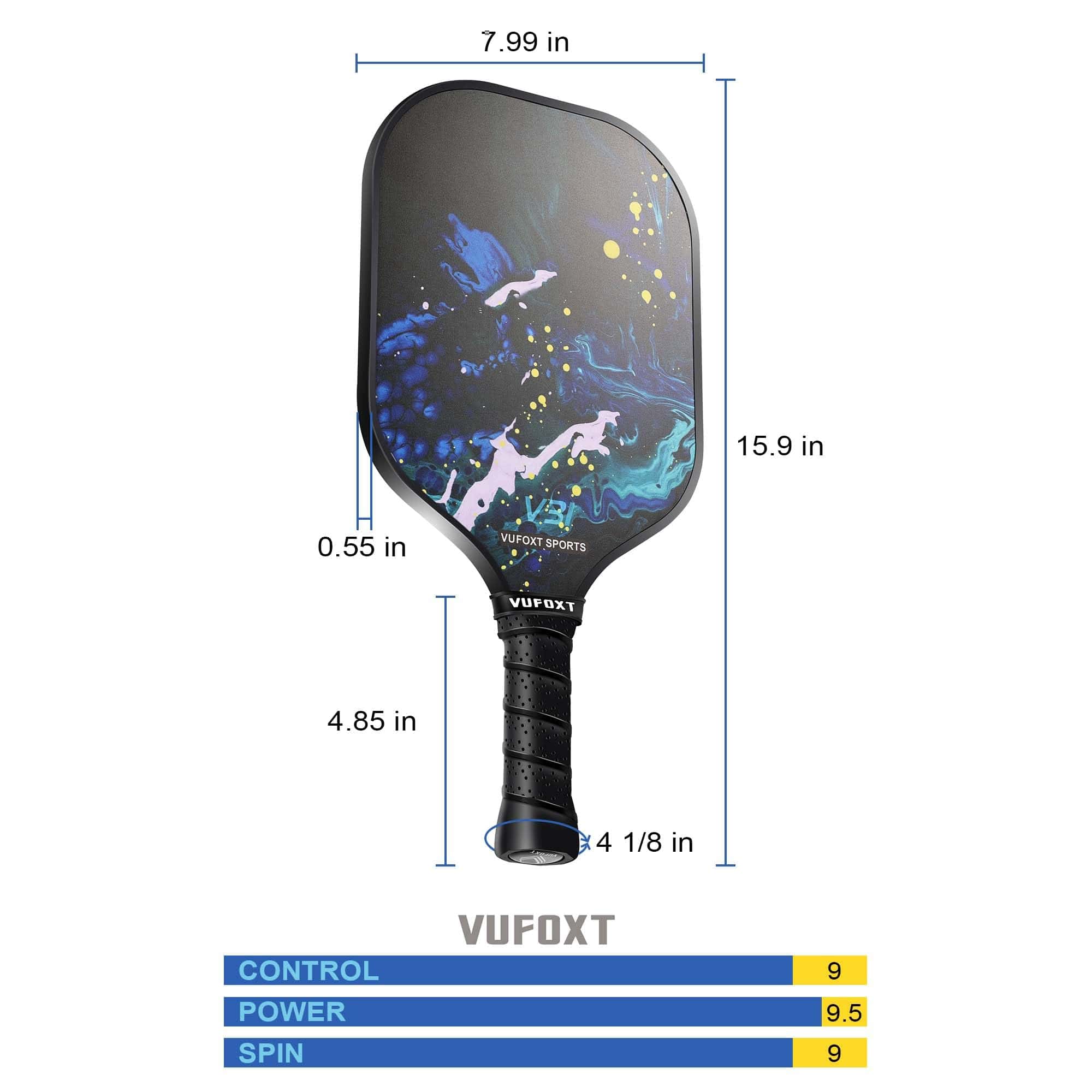 VUFOXT Pickleball Paddles Set of 2, Lightweight Paddles with 4 Balls 1 Bag for Beginners Medium (Blue Waves)