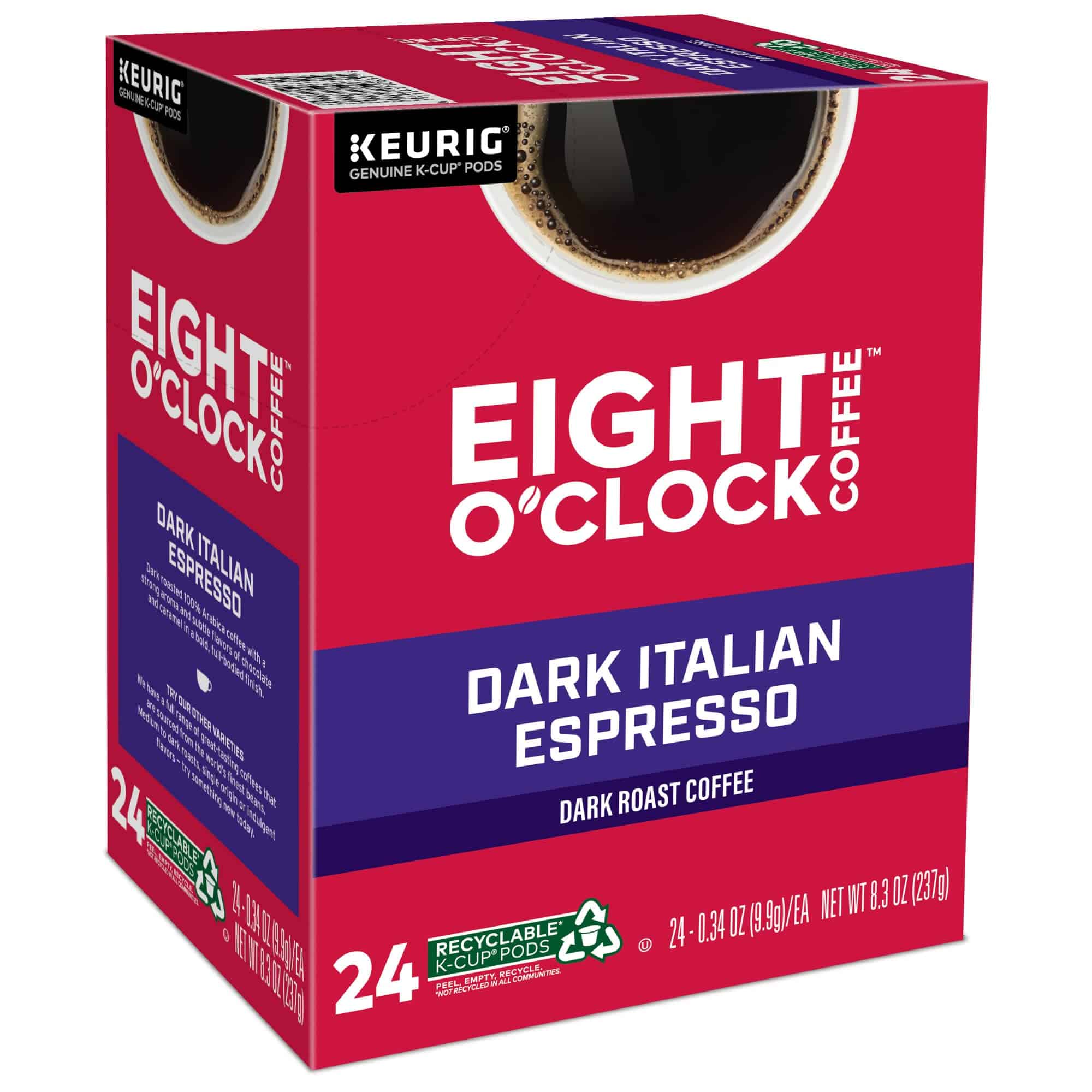 Eight O'Clock Coffee Dark Italian Espresso Roast Keurig Single-Serve K-Cup Pods, Dark Roast Coffee, 96 Count (4 Packs of 24)