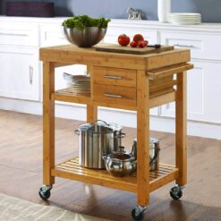 Home Aesthetics Rolling Kitchen Island Cart with Drawers Shelves, Towel Rack, Bamboo Wood