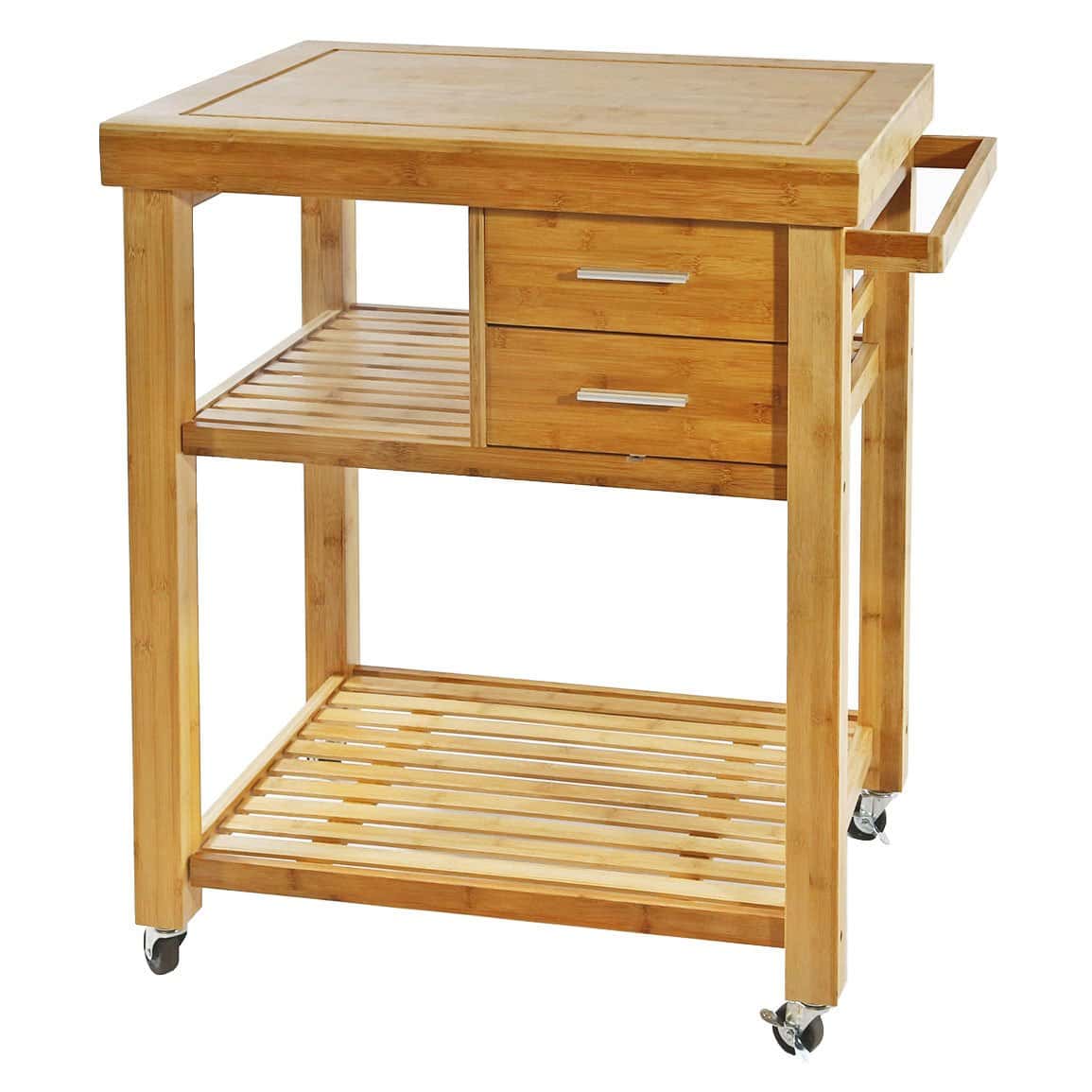 Home Aesthetics Rolling Kitchen Island Cart with Drawers Shelves, Towel Rack, Bamboo Wood