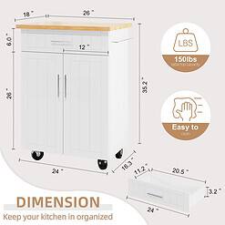 Shintenchi Kitchen Island Cart with Storage, Rolling Side Table on Wheels, White