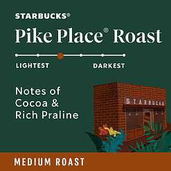 Starbucks Whole Bean Coffee, Medium Roast Coffee, Pike Place Roast, 6 bags (12 oz each)
