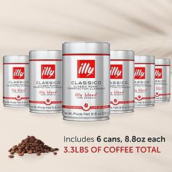 illy Whole Bean Coffee - Perfectly Roasted Whole Coffee Beans – Classico Medium Roast – 8.8 Ounce, 6 Pack (packaging may vary)