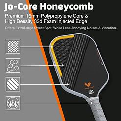 Jojolemon Pickleball Paddles, Raw Carbon Fiber Pickleball Paddle with a 16mm Shark Power Polymer Core