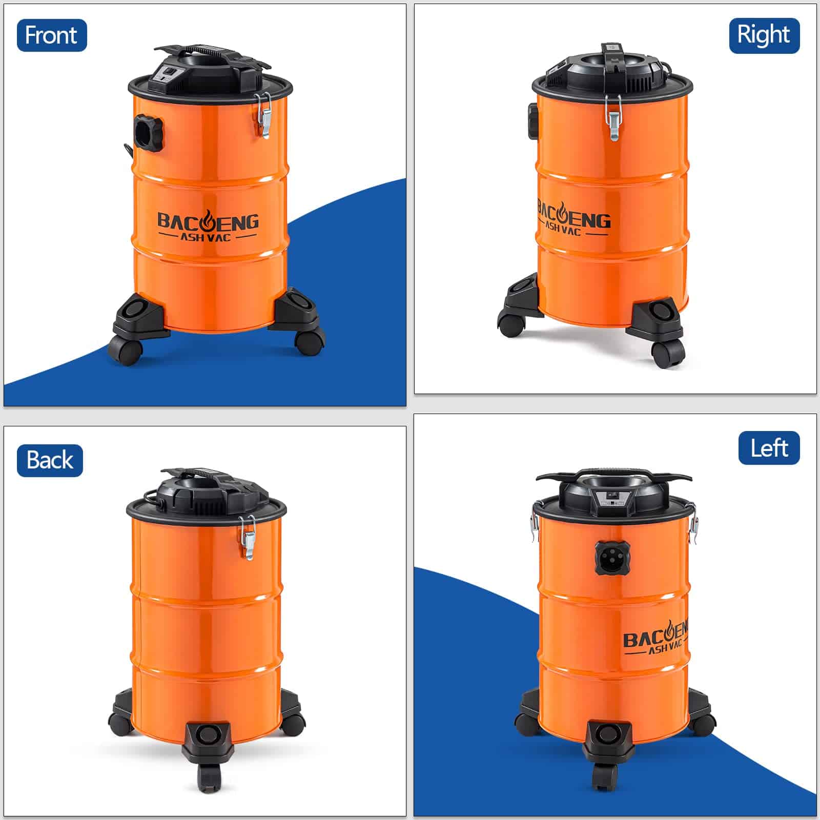 BACOENG 5.3-Gallon Ash Vacuum with Double Stage Filtration System, 10 Amp Ash Vacuum for Pellet Stoves