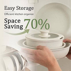 CAROTE 11pcs Pots and Pans Set Non Stick, Cookware Sets Detachable Handle, Cream White