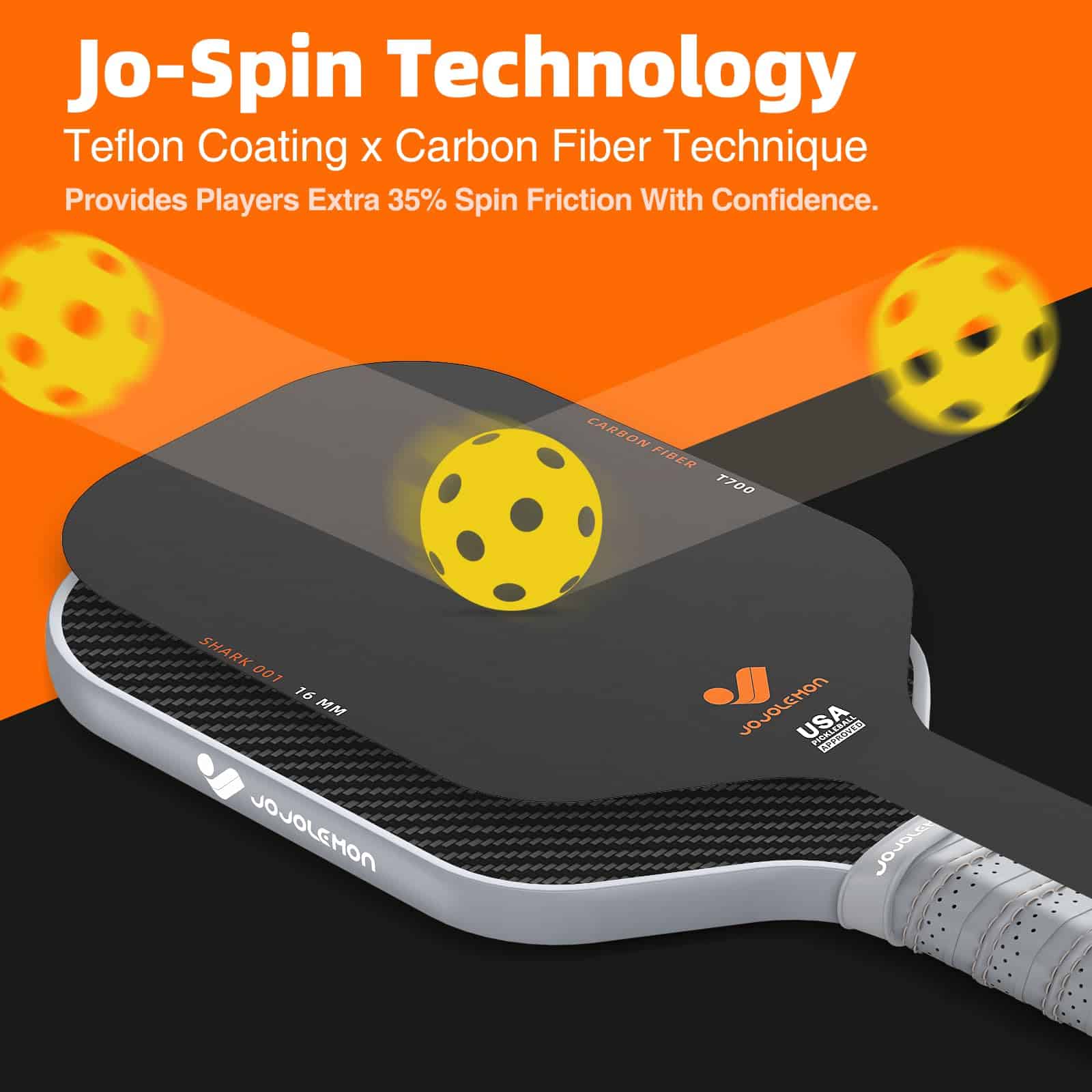 Jojolemon Pickleball Paddles, Raw Carbon Fiber Pickleball Paddle with a 16mm Shark Power Polymer Core