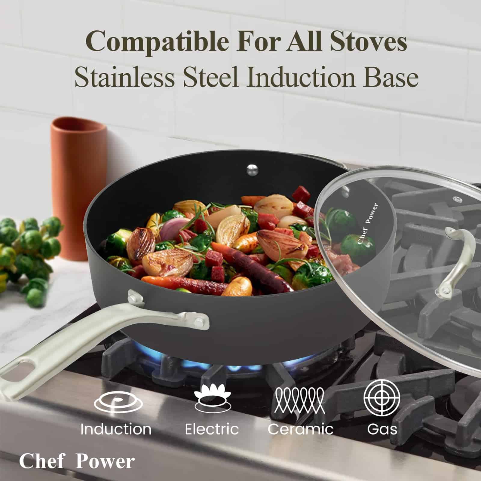 Chef Power Hard Anodized Nonstick Cookware Sets 10 Piece, Kitchen Induction Cooking Sets, Dishwasher Safe