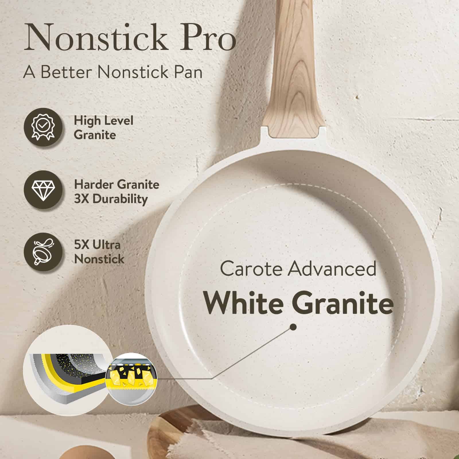 CAROTE 21Pcs Pots and Pans Set, Nonstick Cookware Sets, White Granite Induction Cookware Non Stick Cooking Set