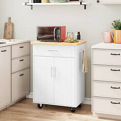 Shintenchi Kitchen Island Cart with Storage, Rolling Side Table on Wheels, White