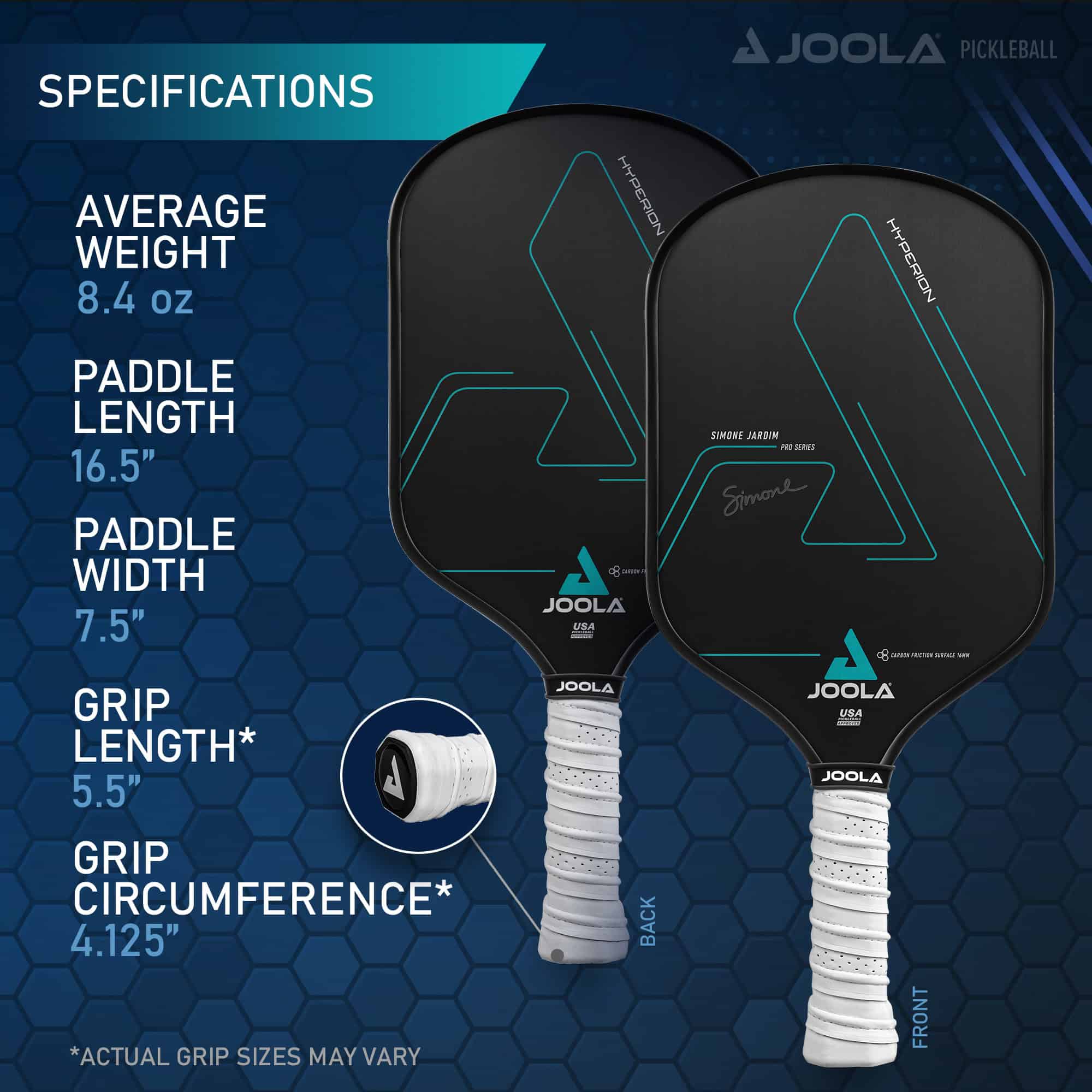 JOOLA Simone Jardim Hyperion CFS 16mm Pickleball Paddle, Black, 7.9 oz