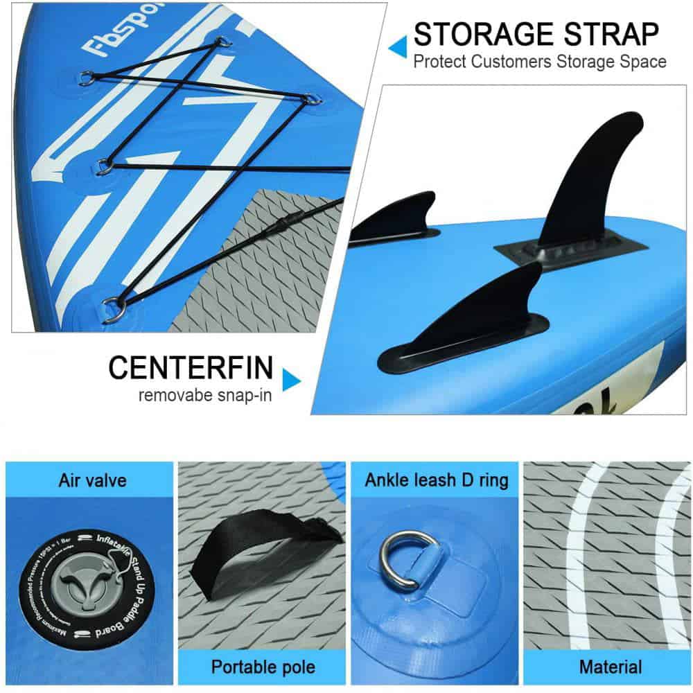 Summer Sale, FBSPORT Paddle Board 10 ft Inflatable Stand Up Paddle Boards with Premium Sup Accessories & Backpack, Non-Slip Deck, Waterproof Bag, Leash, Paddle and Pump,Blue