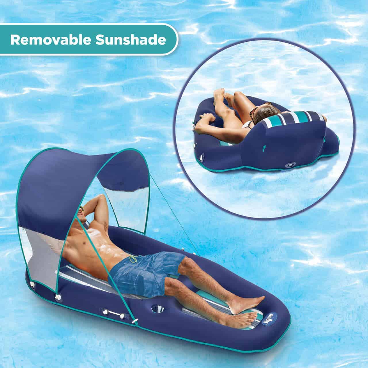 Aqua Leisure Luxurious Inflatable Pool Lounger Float w/ Sunshade Canopy, Blue