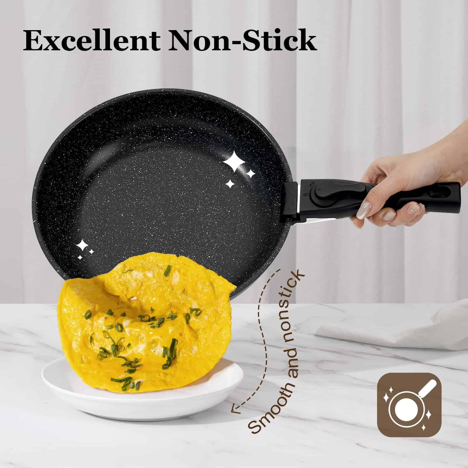 SODAY 15Pcs Pots and Pans Set Non Stick, Cookware Sets with Detachable Handle, Black