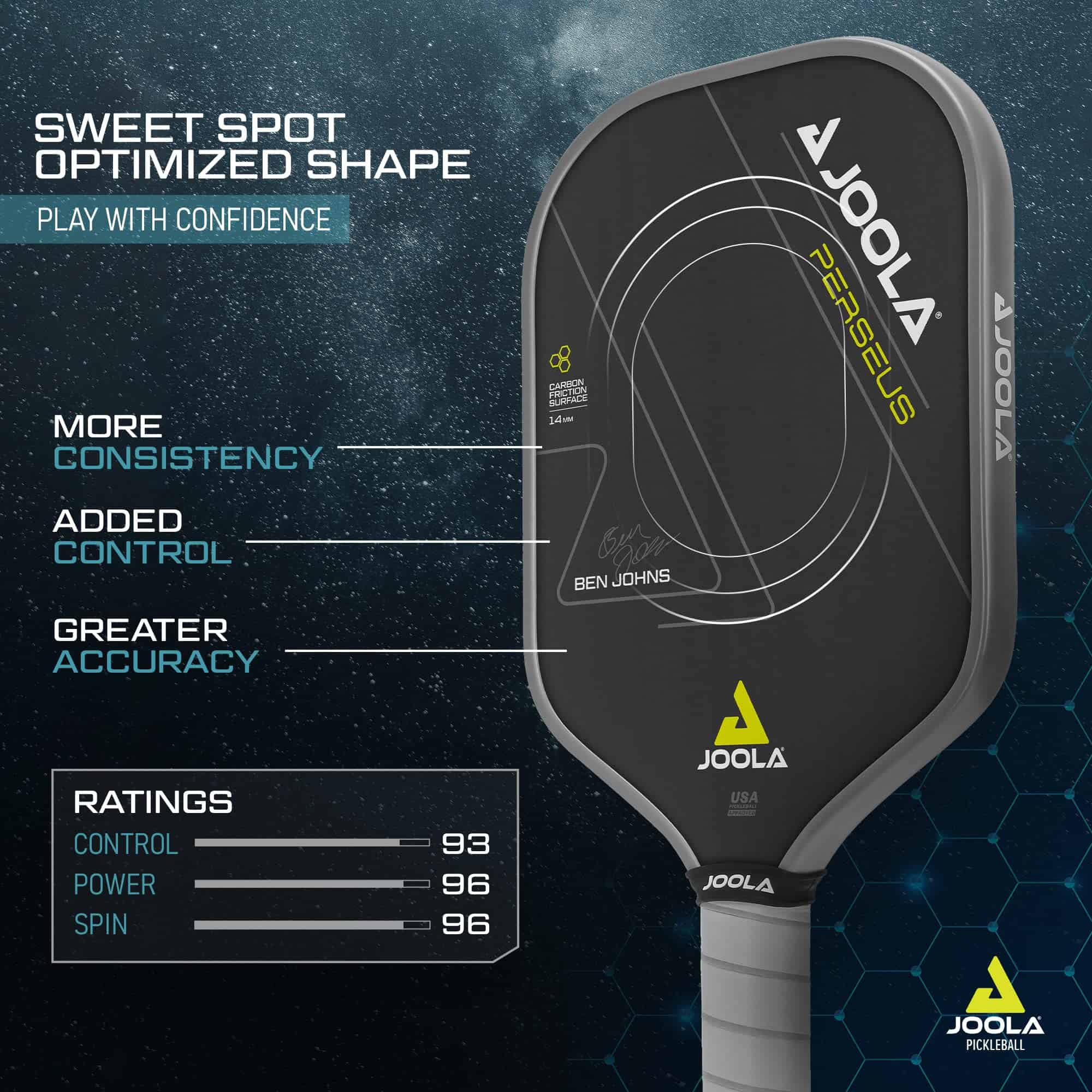 JOOLA Ben Johns Perseus Pickleball Paddle with Charged Surface Technology for Increased Power & Feel, 14mm