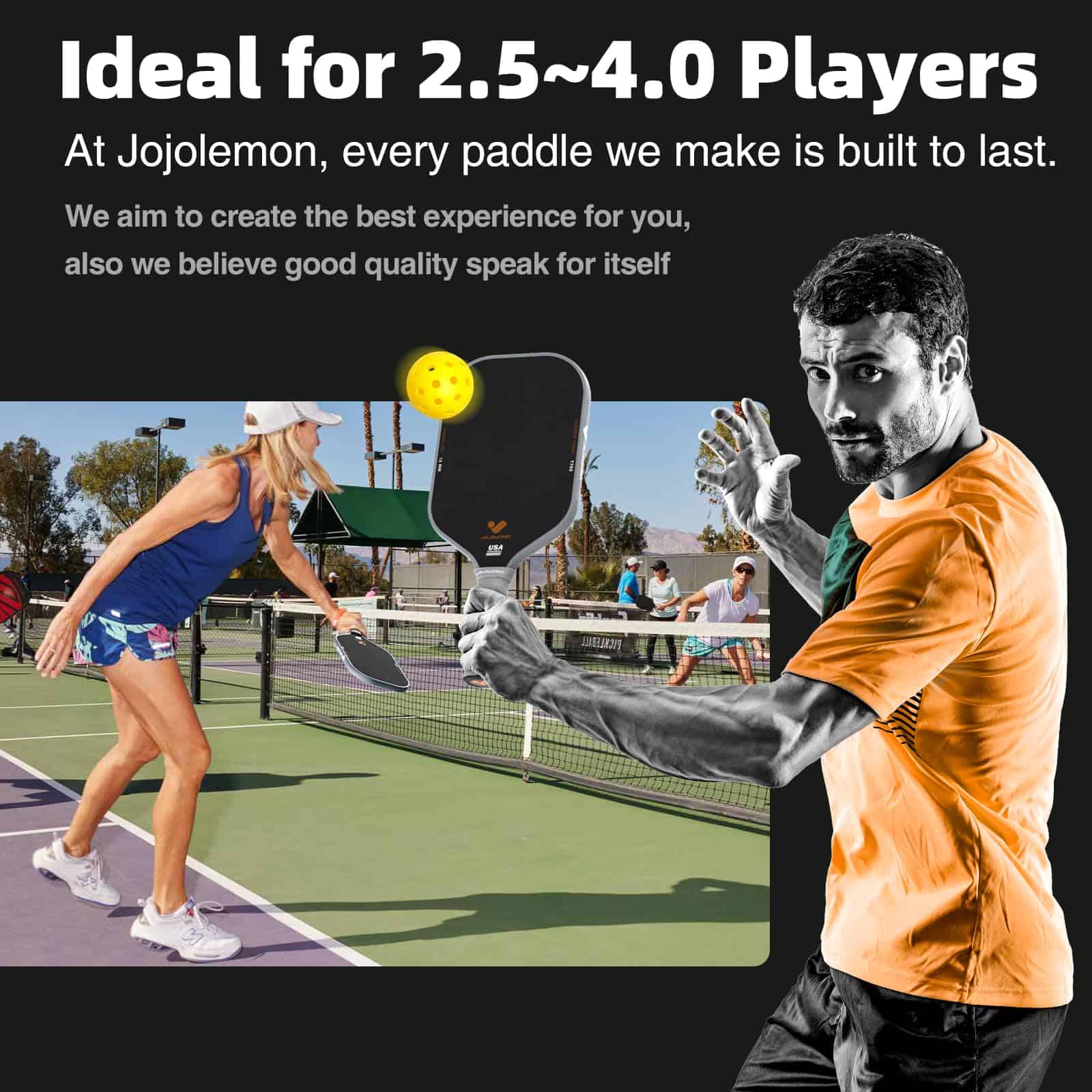 Jojolemon Pickleball Paddles, Raw Carbon Fiber Pickleball Paddle with a 16mm Shark Power Polymer Core